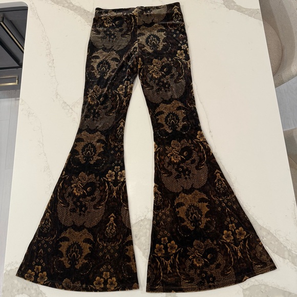 Free People Maura Printed Velvet Flare Pull On Pants Womens XS Brown FloralMulti - Picture 10 of 11